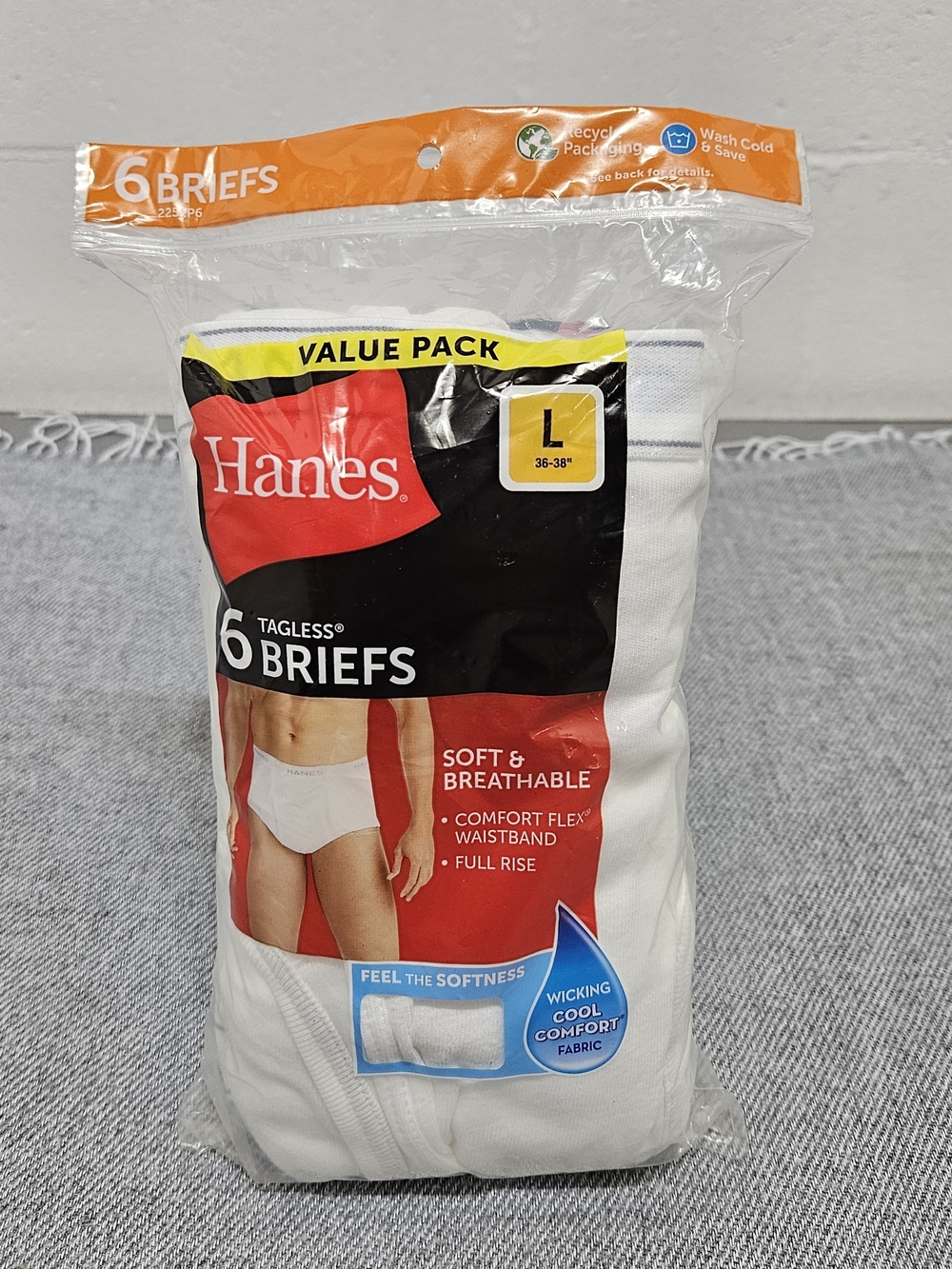 Hanes Tagless Briefs Men's Cotton Briefs in White Large NWT